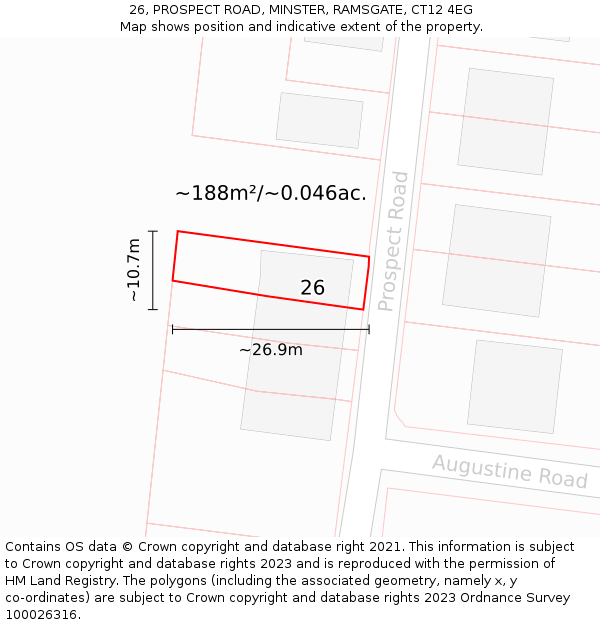 26, PROSPECT ROAD, MINSTER, RAMSGATE, CT12 4EG: Plot and title map
