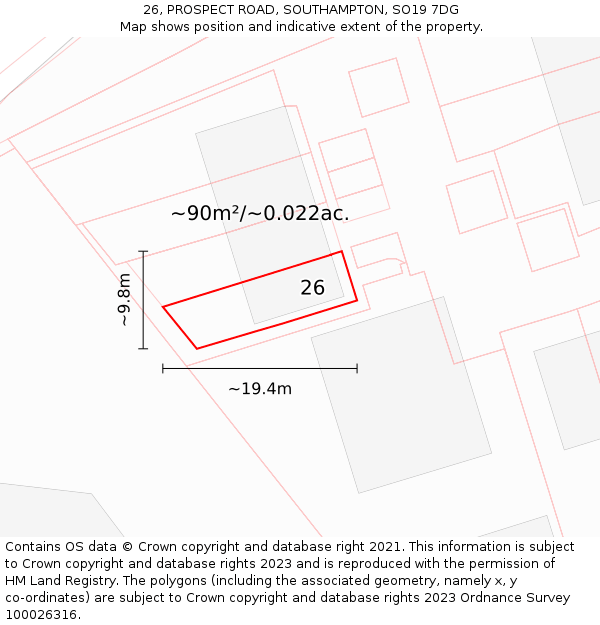 26, PROSPECT ROAD, SOUTHAMPTON, SO19 7DG: Plot and title map