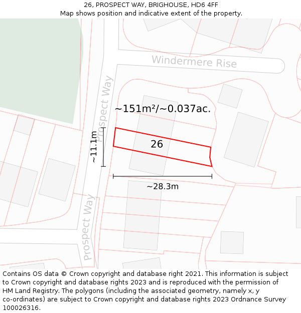 26, PROSPECT WAY, BRIGHOUSE, HD6 4FF: Plot and title map