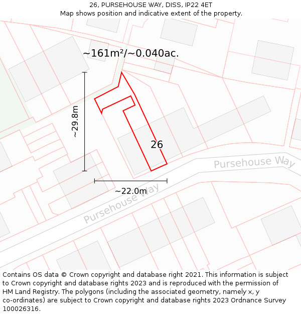 26, PURSEHOUSE WAY, DISS, IP22 4ET: Plot and title map