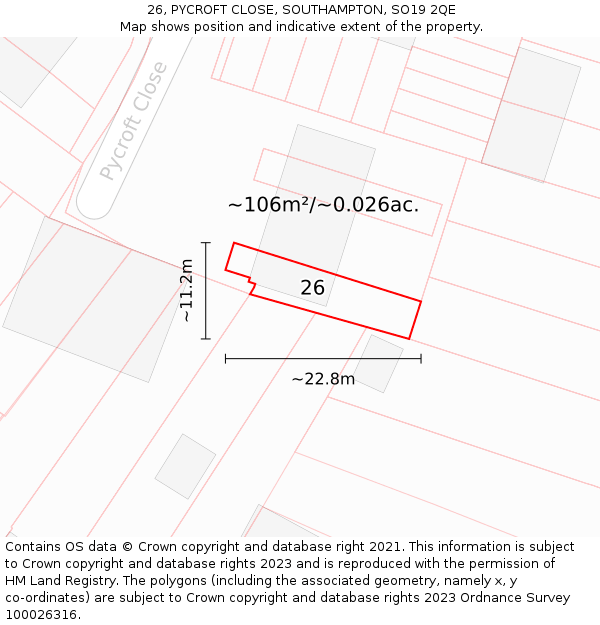26, PYCROFT CLOSE, SOUTHAMPTON, SO19 2QE: Plot and title map