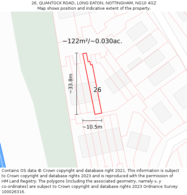 26, QUANTOCK ROAD, LONG EATON, NOTTINGHAM, NG10 4GZ: Plot and title map