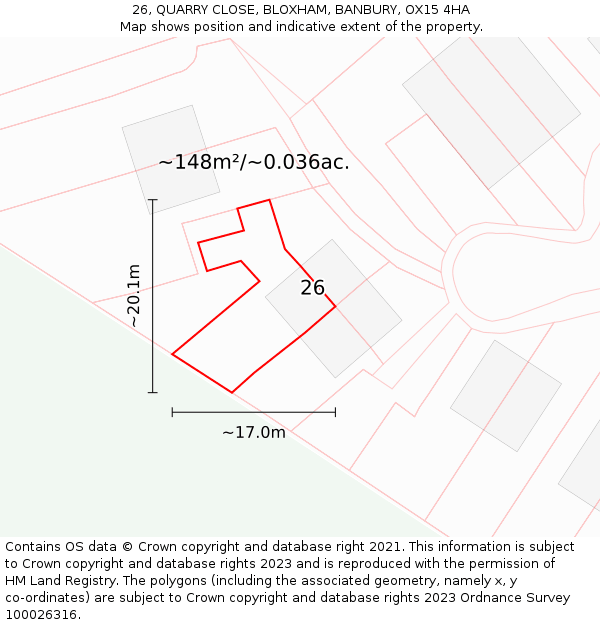 26, QUARRY CLOSE, BLOXHAM, BANBURY, OX15 4HA: Plot and title map