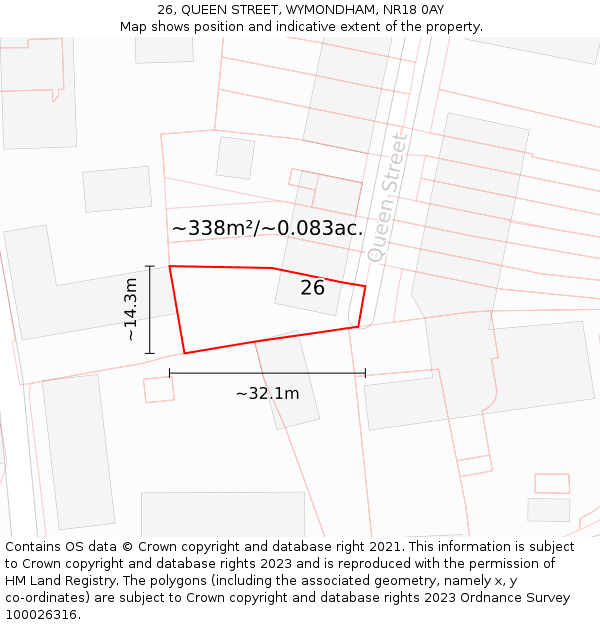 26, QUEEN STREET, WYMONDHAM, NR18 0AY: Plot and title map