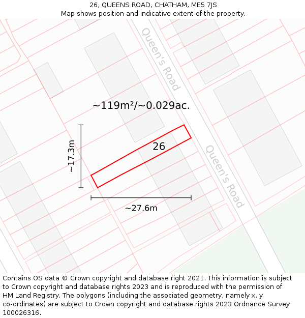 26, QUEENS ROAD, CHATHAM, ME5 7JS: Plot and title map