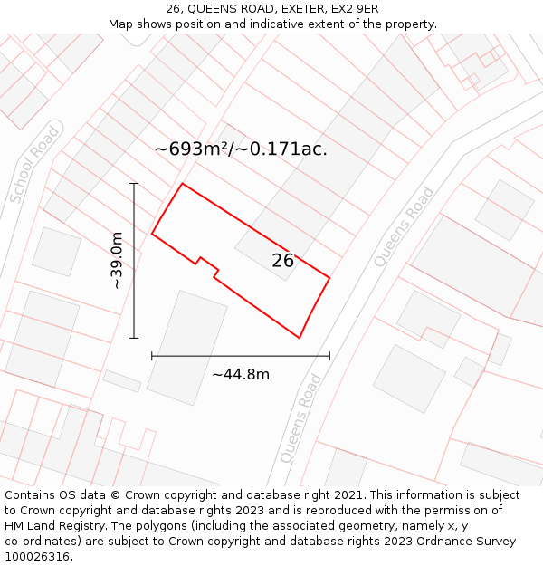 26, QUEENS ROAD, EXETER, EX2 9ER: Plot and title map