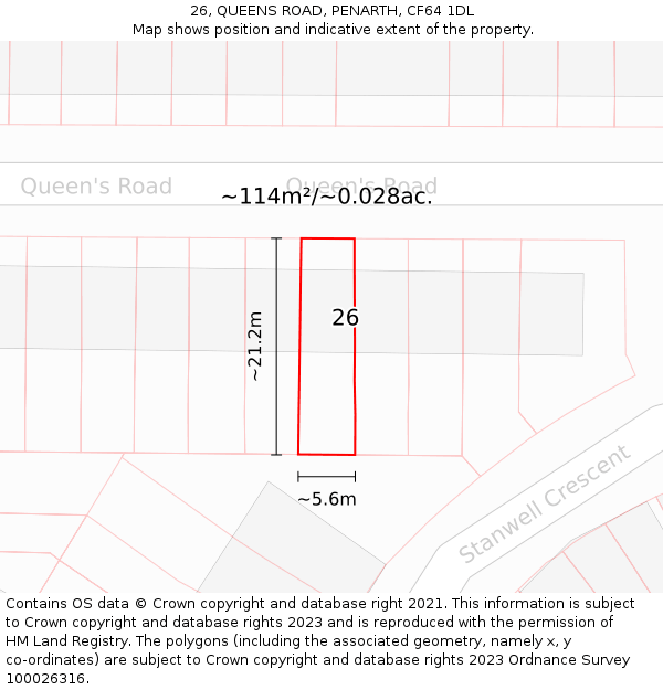 26, QUEENS ROAD, PENARTH, CF64 1DL: Plot and title map