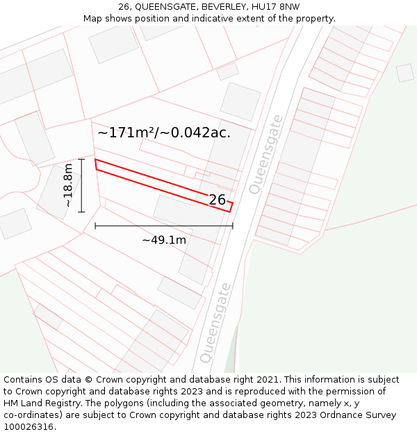 26, QUEENSGATE, BEVERLEY, HU17 8NW: Plot and title map