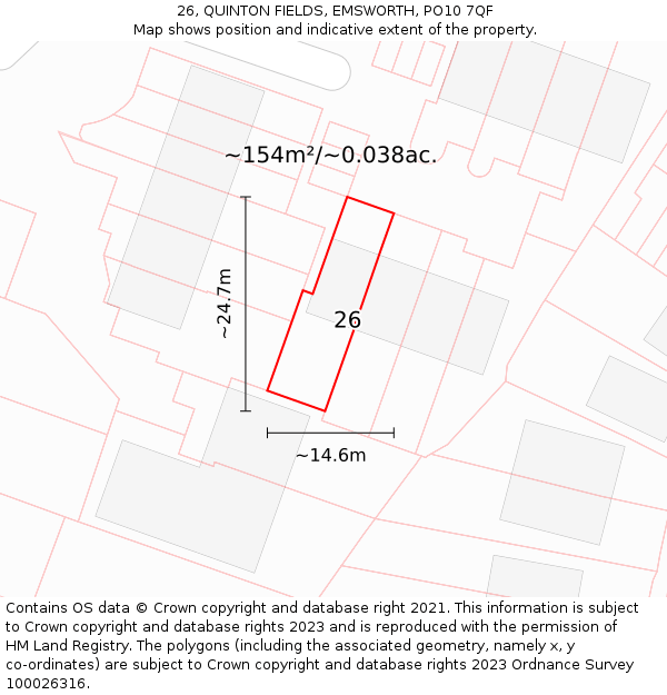 26, QUINTON FIELDS, EMSWORTH, PO10 7QF: Plot and title map