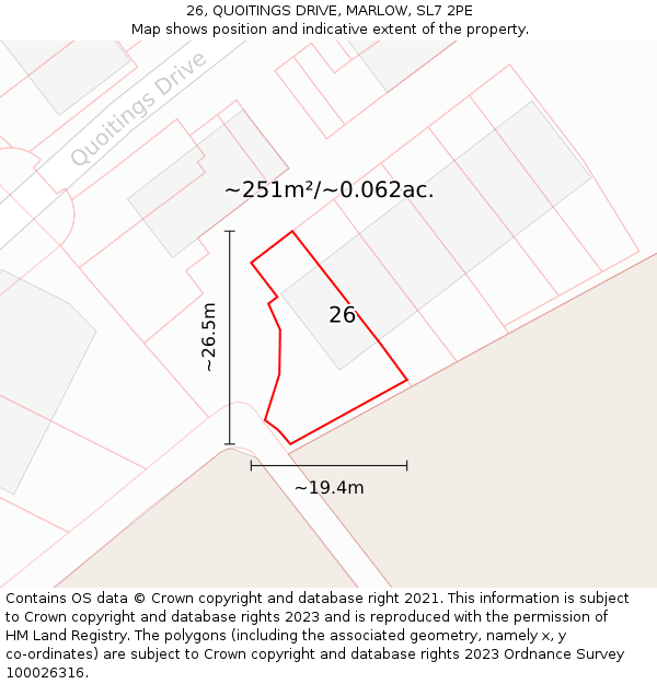 26, QUOITINGS DRIVE, MARLOW, SL7 2PE: Plot and title map
