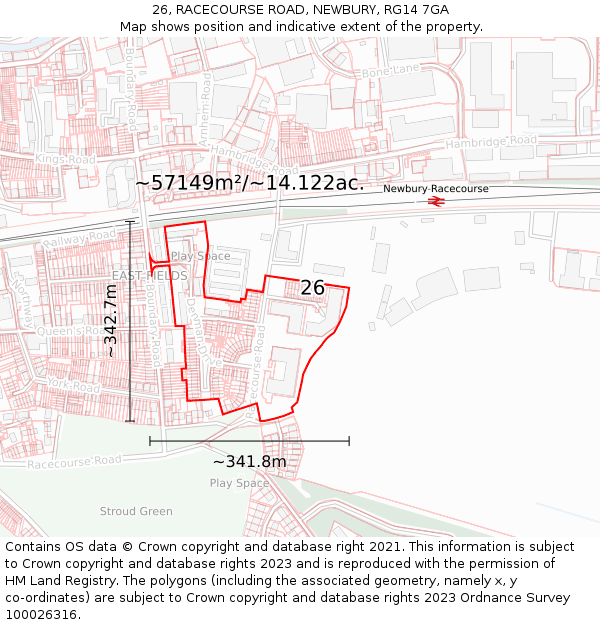 26, RACECOURSE ROAD, NEWBURY, RG14 7GA: Plot and title map