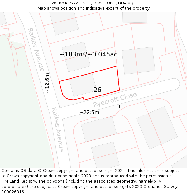 26, RAIKES AVENUE, BRADFORD, BD4 0QU: Plot and title map