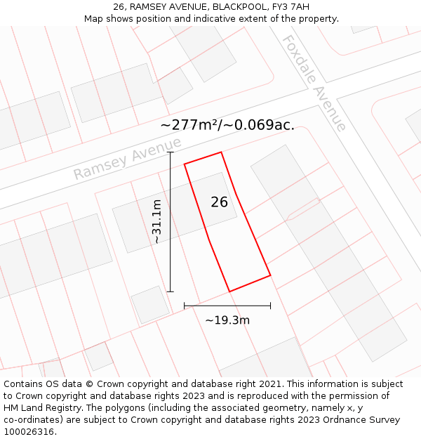 26, RAMSEY AVENUE, BLACKPOOL, FY3 7AH: Plot and title map