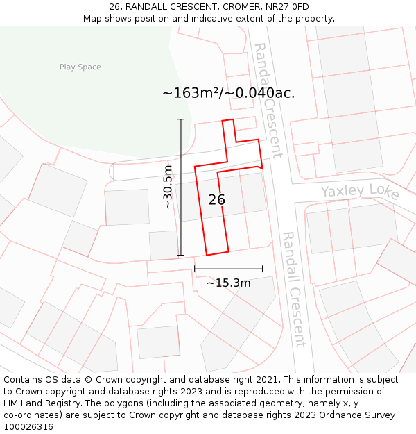 26, RANDALL CRESCENT, CROMER, NR27 0FD: Plot and title map