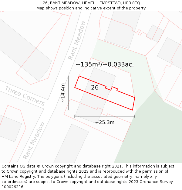 26, RANT MEADOW, HEMEL HEMPSTEAD, HP3 8EQ: Plot and title map