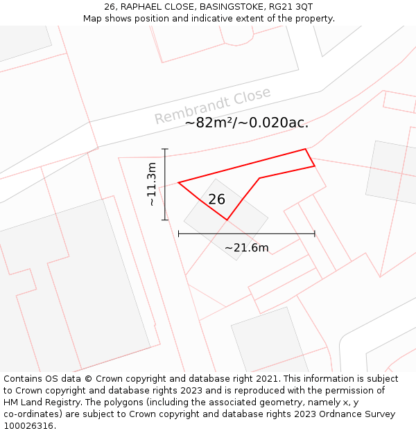 26, RAPHAEL CLOSE, BASINGSTOKE, RG21 3QT: Plot and title map