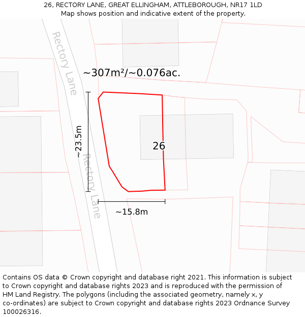 26, RECTORY LANE, GREAT ELLINGHAM, ATTLEBOROUGH, NR17 1LD: Plot and title map