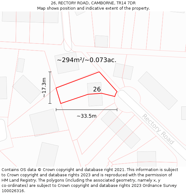 26, RECTORY ROAD, CAMBORNE, TR14 7DR: Plot and title map