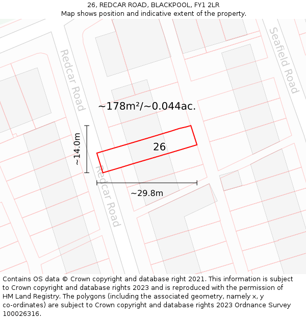 26, REDCAR ROAD, BLACKPOOL, FY1 2LR: Plot and title map