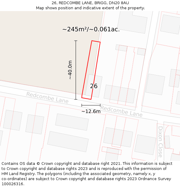26, REDCOMBE LANE, BRIGG, DN20 8AU: Plot and title map