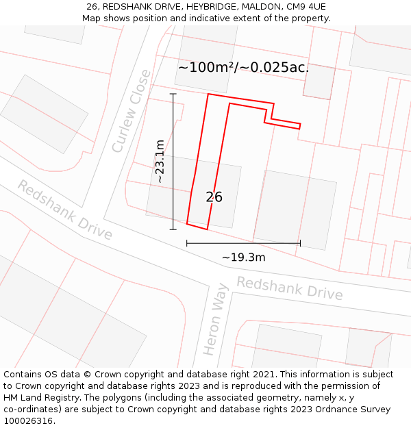 26, REDSHANK DRIVE, HEYBRIDGE, MALDON, CM9 4UE: Plot and title map
