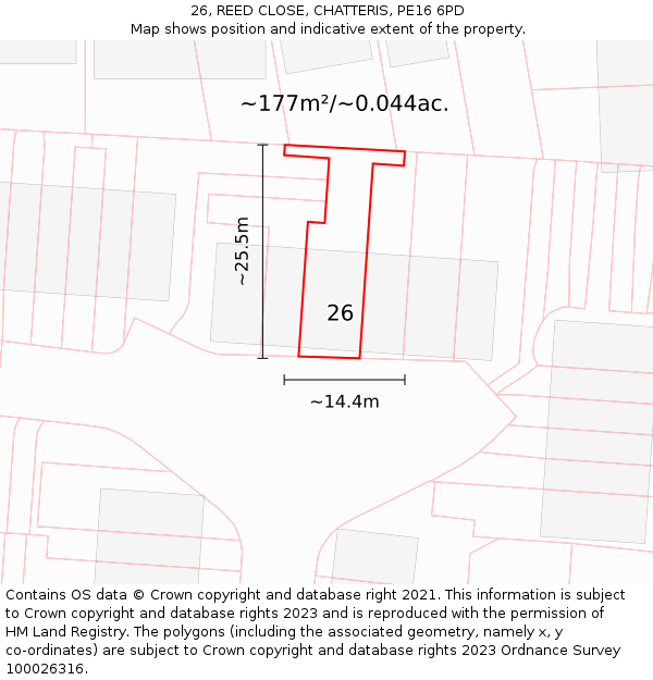 26, REED CLOSE, CHATTERIS, PE16 6PD: Plot and title map