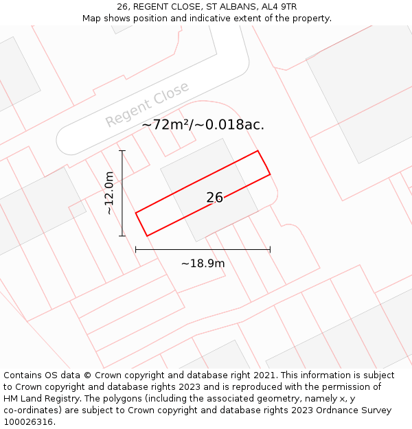 26, REGENT CLOSE, ST ALBANS, AL4 9TR: Plot and title map
