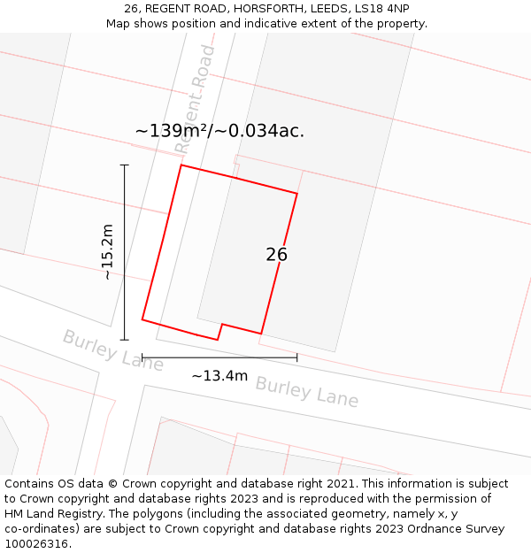 26, REGENT ROAD, HORSFORTH, LEEDS, LS18 4NP: Plot and title map