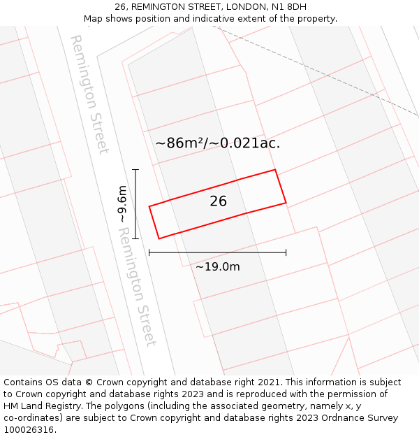 26, REMINGTON STREET, LONDON, N1 8DH: Plot and title map