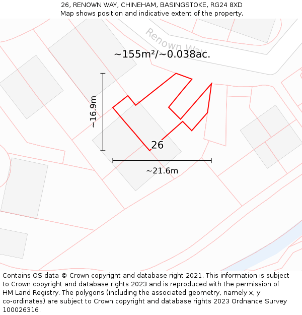 26, RENOWN WAY, CHINEHAM, BASINGSTOKE, RG24 8XD: Plot and title map