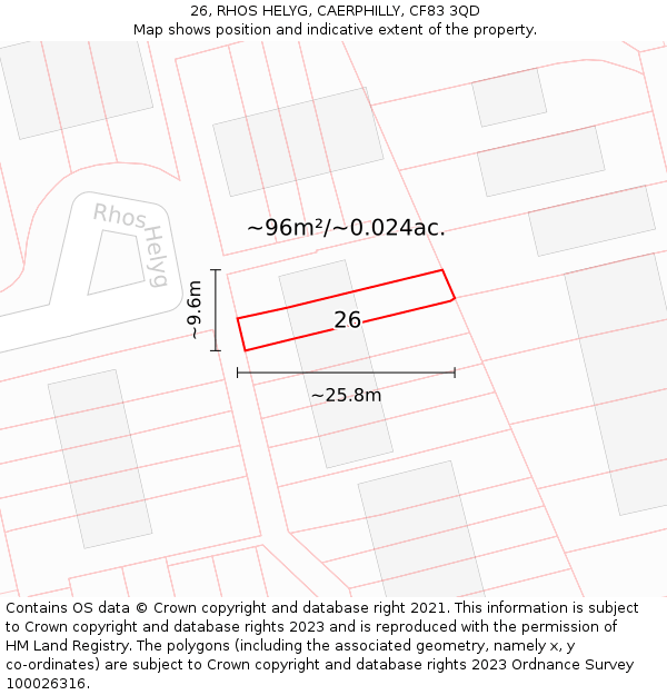 26, RHOS HELYG, CAERPHILLY, CF83 3QD: Plot and title map
