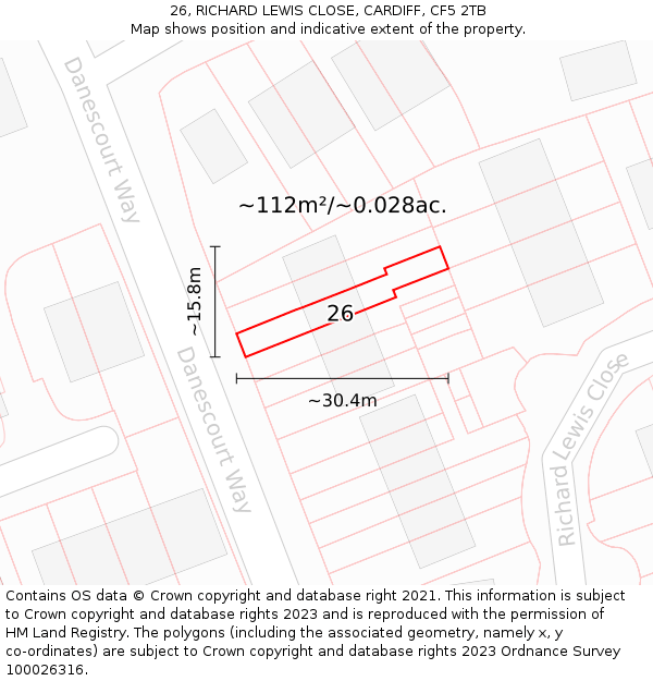 26, RICHARD LEWIS CLOSE, CARDIFF, CF5 2TB: Plot and title map