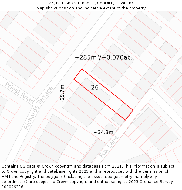 26, RICHARDS TERRACE, CARDIFF, CF24 1RX: Plot and title map