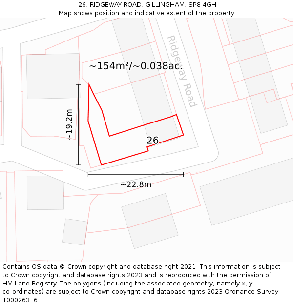 26, RIDGEWAY ROAD, GILLINGHAM, SP8 4GH: Plot and title map