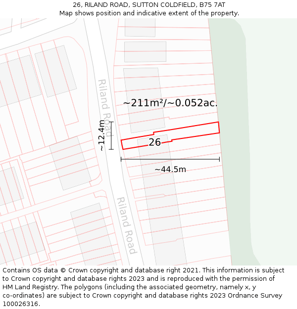 26, RILAND ROAD, SUTTON COLDFIELD, B75 7AT: Plot and title map