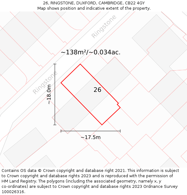 26, RINGSTONE, DUXFORD, CAMBRIDGE, CB22 4GY: Plot and title map