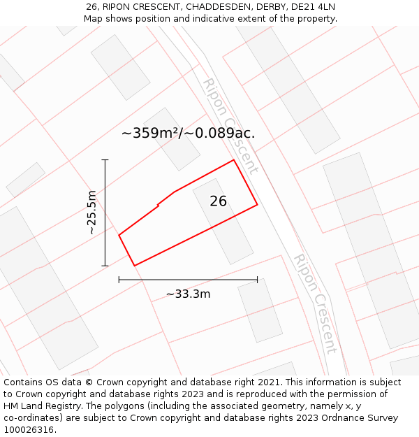 26, RIPON CRESCENT, CHADDESDEN, DERBY, DE21 4LN: Plot and title map
