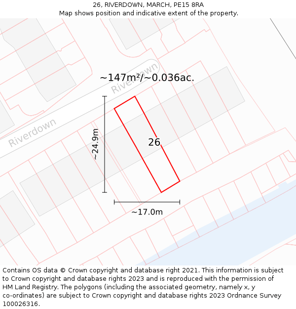 26, RIVERDOWN, MARCH, PE15 8RA: Plot and title map