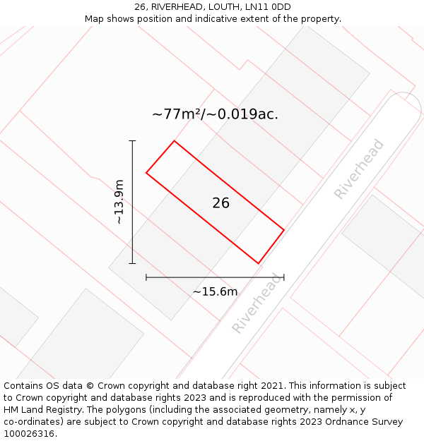 26, RIVERHEAD, LOUTH, LN11 0DD: Plot and title map