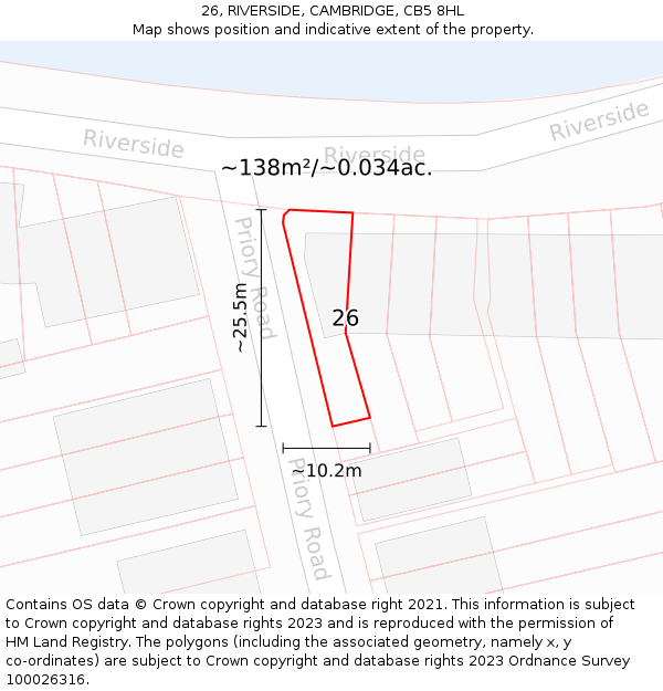 26, RIVERSIDE, CAMBRIDGE, CB5 8HL: Plot and title map