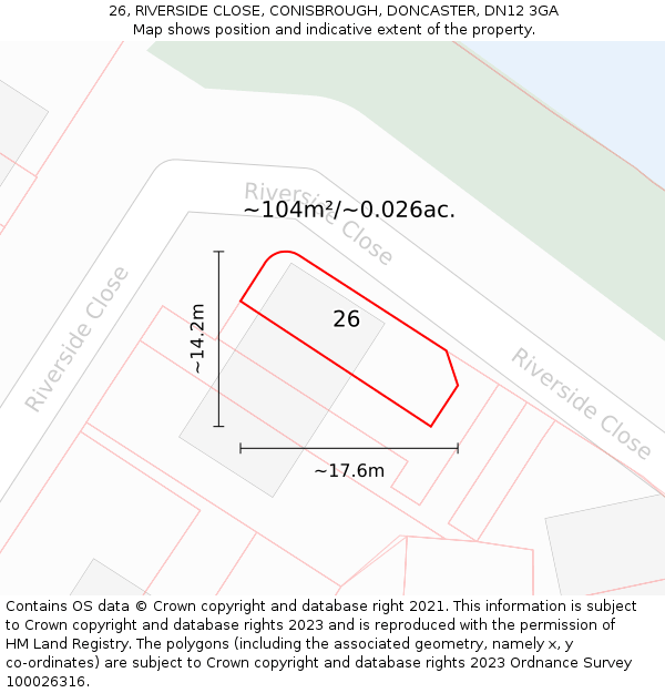 26, RIVERSIDE CLOSE, CONISBROUGH, DONCASTER, DN12 3GA: Plot and title map