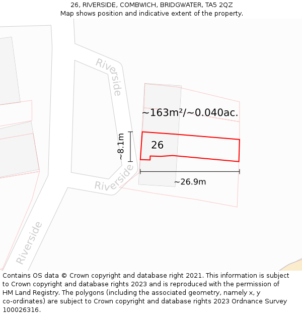 26, RIVERSIDE, COMBWICH, BRIDGWATER, TA5 2QZ: Plot and title map