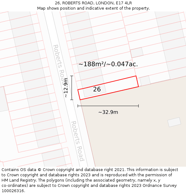 26, ROBERTS ROAD, LONDON, E17 4LR: Plot and title map