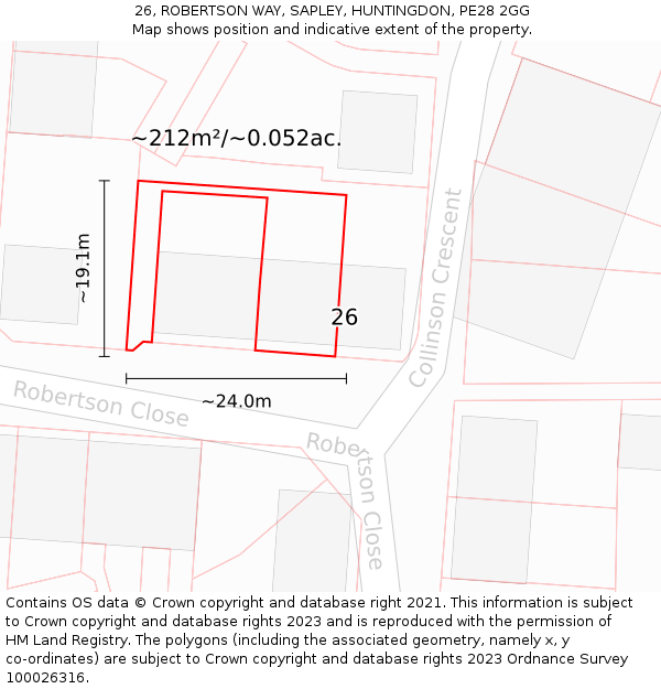 26, ROBERTSON WAY, SAPLEY, HUNTINGDON, PE28 2GG: Plot and title map