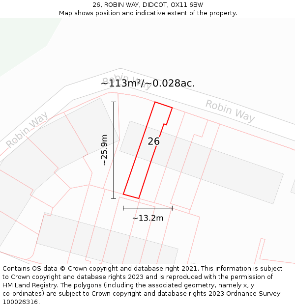 26, ROBIN WAY, DIDCOT, OX11 6BW: Plot and title map