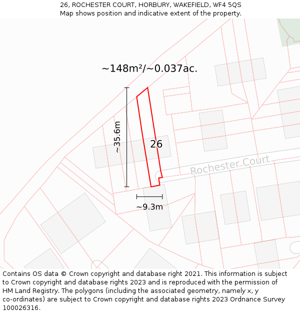 26, ROCHESTER COURT, HORBURY, WAKEFIELD, WF4 5QS: Plot and title map