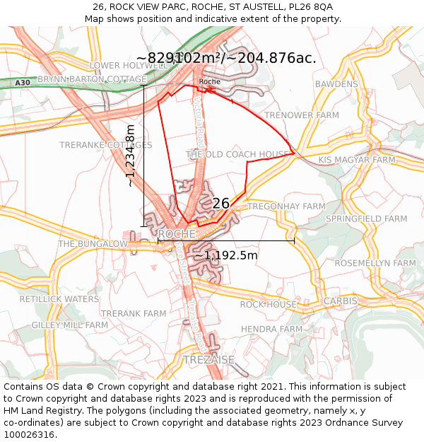 26, ROCK VIEW PARC, ROCHE, ST AUSTELL, PL26 8QA: Plot and title map