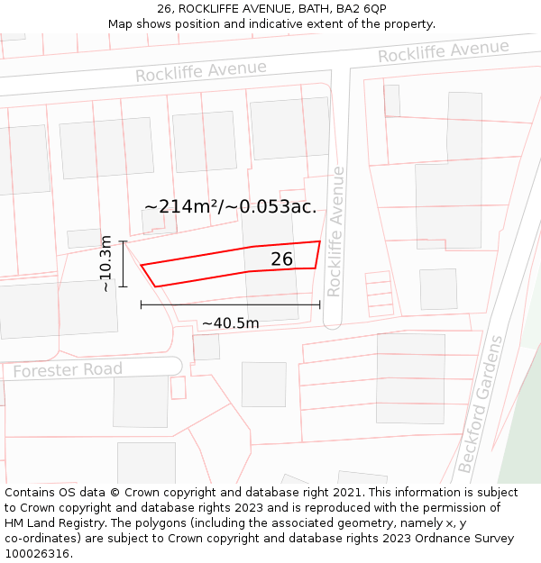 26, ROCKLIFFE AVENUE, BATH, BA2 6QP: Plot and title map