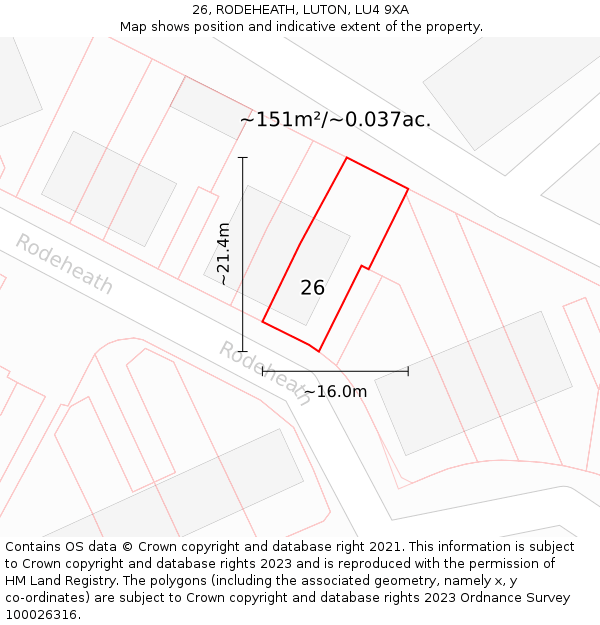 26, RODEHEATH, LUTON, LU4 9XA: Plot and title map