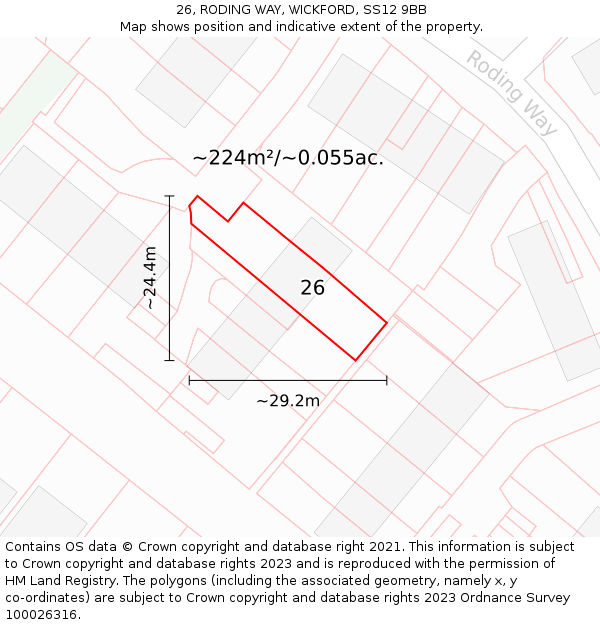 26, RODING WAY, WICKFORD, SS12 9BB: Plot and title map